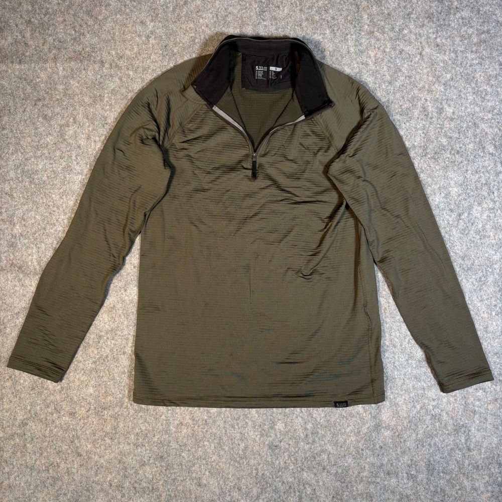 5.11 Tactical Stratos 1/4 Zip Pullover Mens S Green Grid Fleece Shirt 72235-186